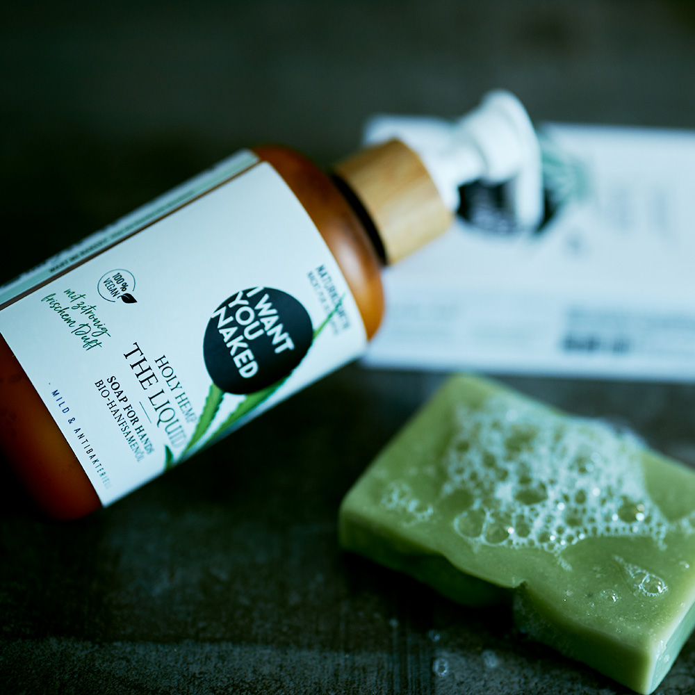 I WANT YOU NAKED - THE LIQUID Holy Hemp, Handseife mit Bio-Hanfsamenöl