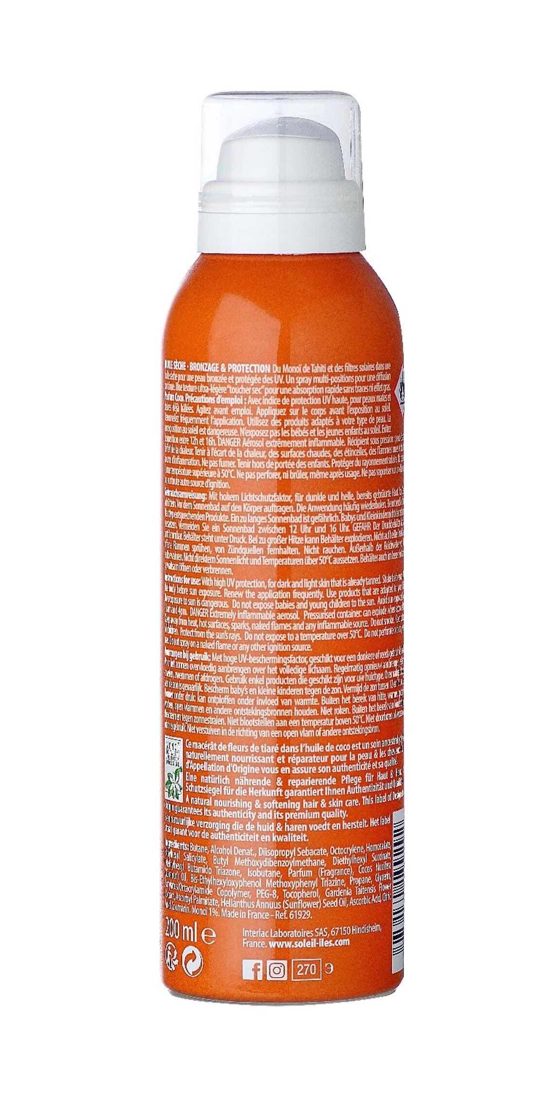 Bräunungsöl Sonnenspray Monoi de Tahiti Kokos LSF 30-inci