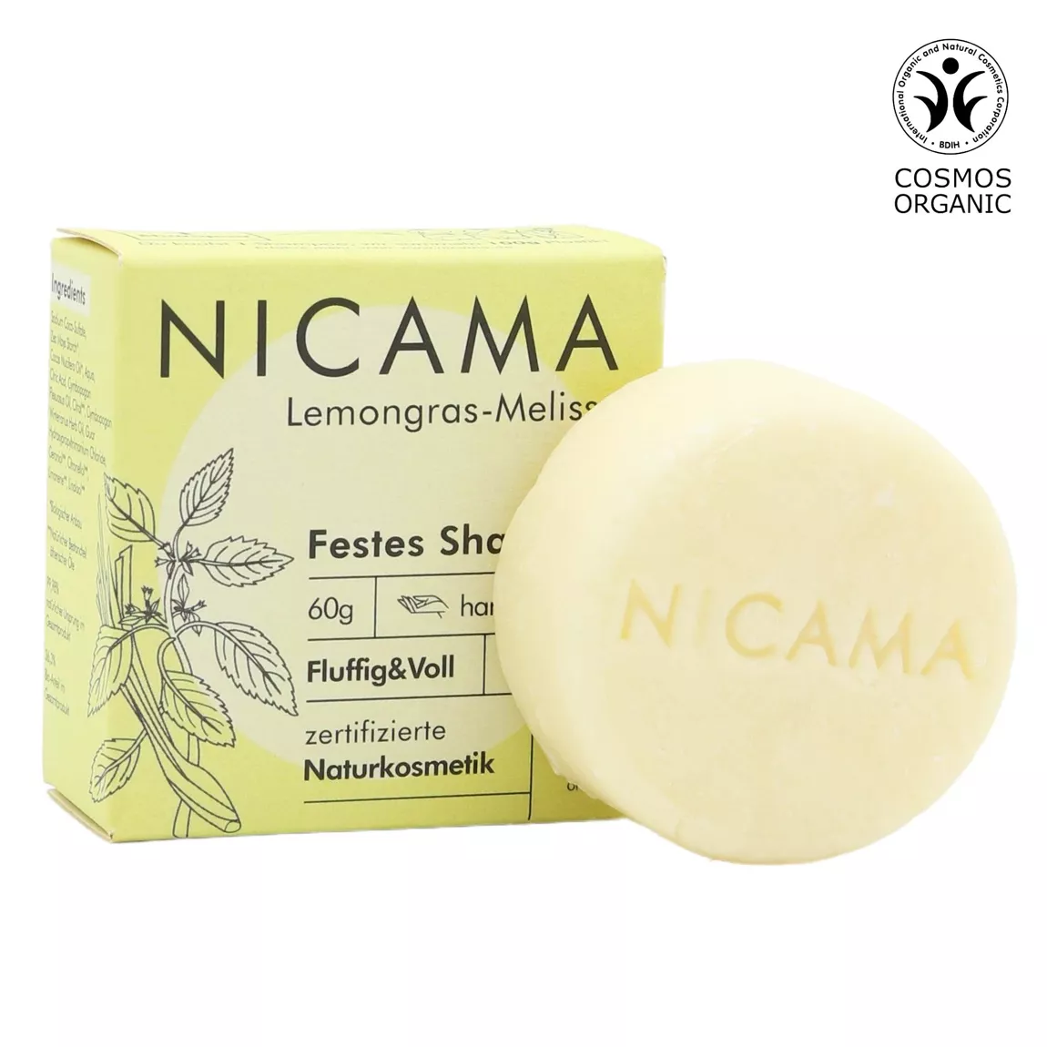 NICAMA festes Shampoo Lemongras-Melisse (COSMOS) - 60g NICAMA festes Shampoo Lemongras-Melisse (COSMOS) - 60g